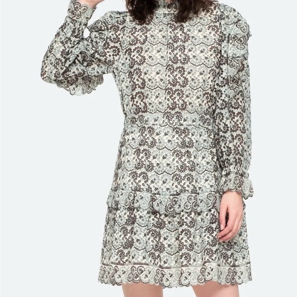 Sea Ny Aurelia floral Lace Long-Sleeve Mini Dress